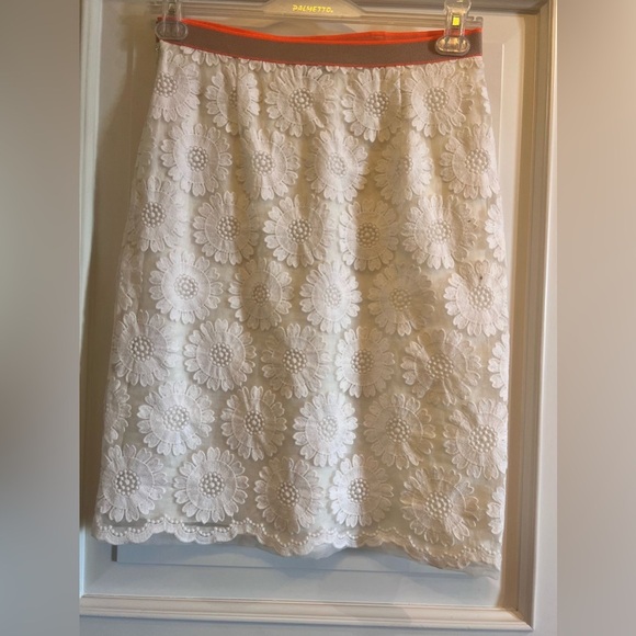 Cream Embellished Knee-Length Pencil Skirt with orange elastic band - Picture 5 of 6